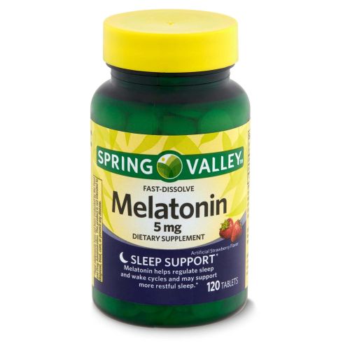 Spring Valley Melatonin Sleep Health Dietary Supplement Tablets, Strawberry, 5 mg, 120 Count Spring Valley Melatonin Sleep Health Dietary Supplement Tablets, Strawberry, 5 mg, 120 Count